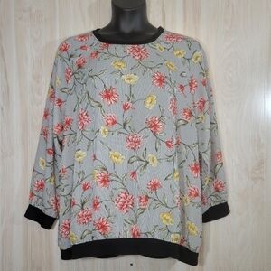 Como Vintage Striped & Floral Long Sleeve Blouse Sz 2X